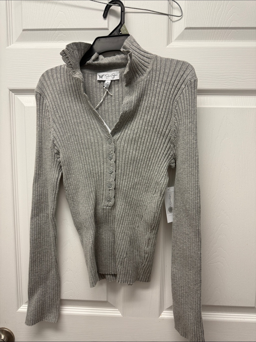 Jessica Simpson Heather Gray Ribbed Half-Zip Turtleneck Sweater